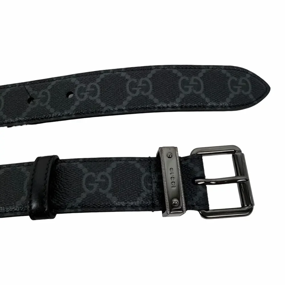Gucci Square Buckle GG Emblem Belt Black Gray Men Size 105cm/42